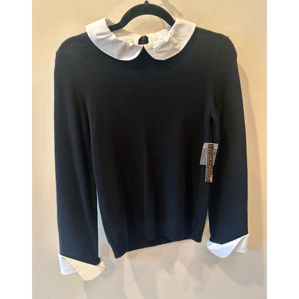 Alice + Olivia NWT Black Porla Wool Cashmere Sweater Detachable Collar Sz S $297